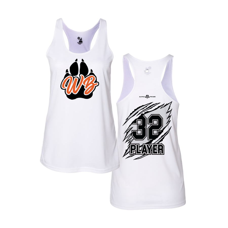 Personalized WBYB Women's White Tank Top - Black Team Paw Print Logo