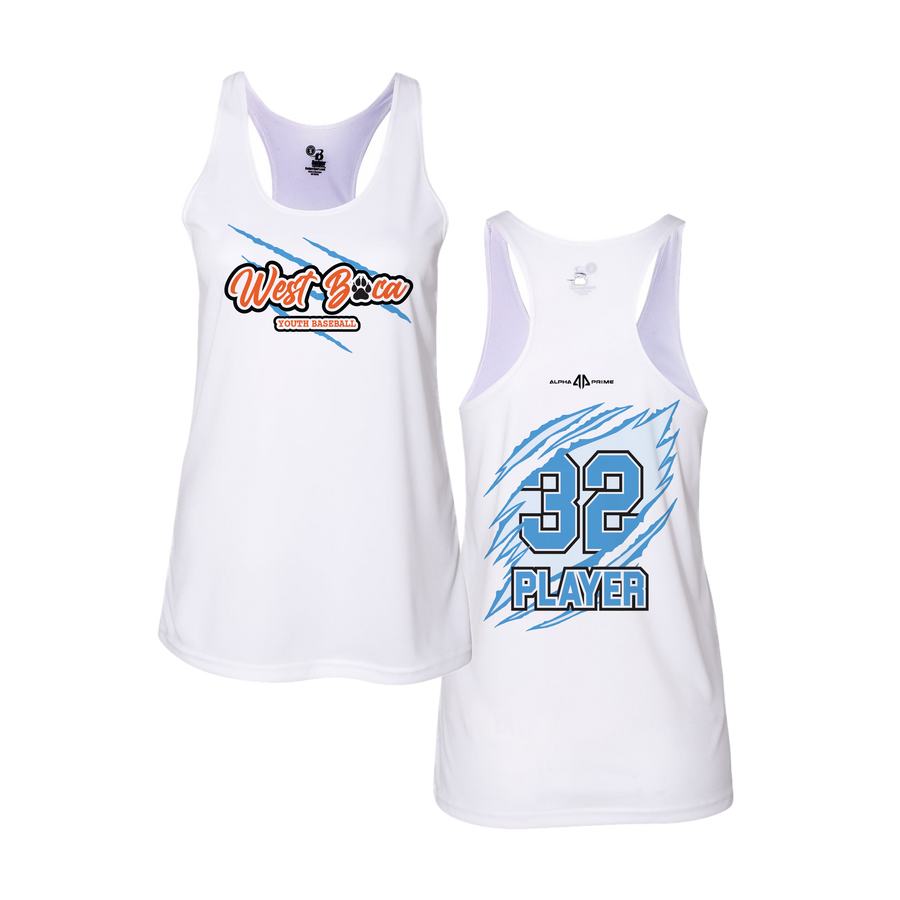 Personalized WBYB Women's White Tank Top - Columbia Blue Team Claw Mark Logo
