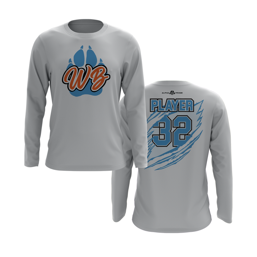 Personalized WBYB Long Sleeve Shirt - Columbia Blue Team Paw Print Logo