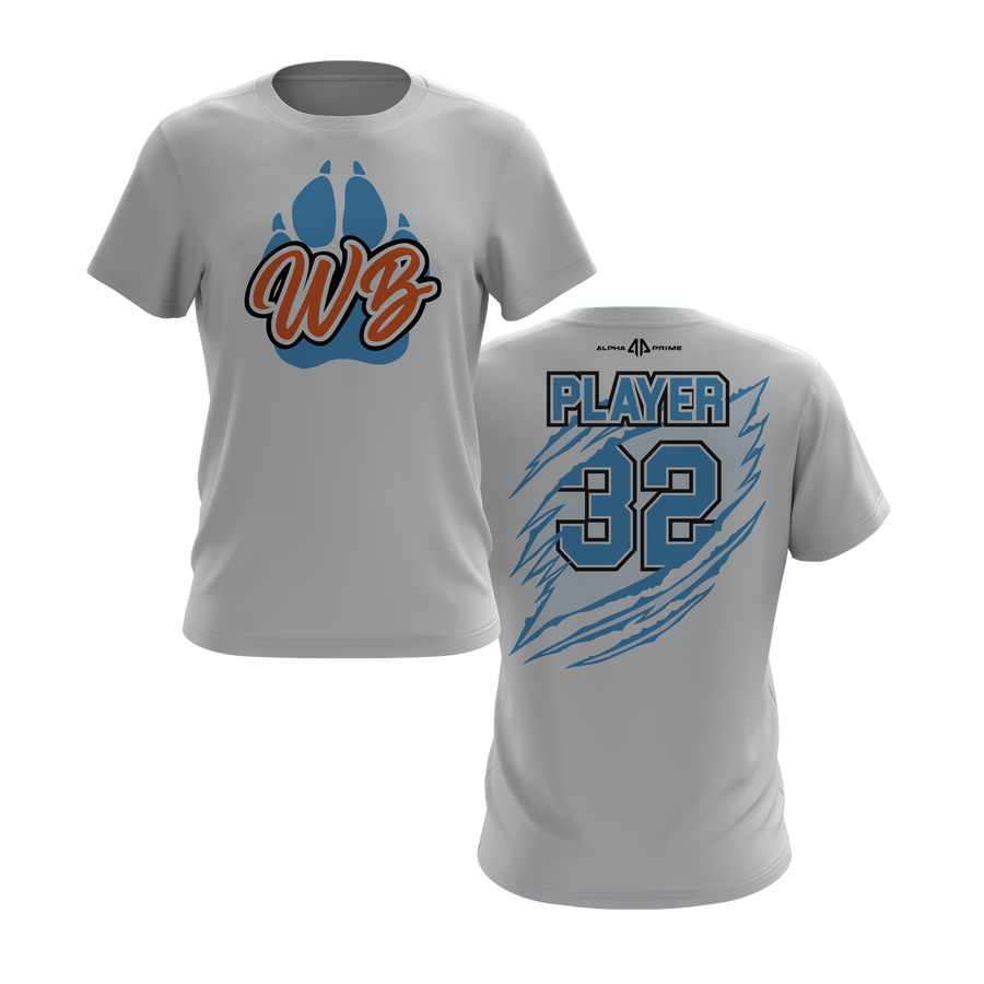 Personalized WBYB Short Sleeve Shirt - Columbia Blue Team Paw Print Logo