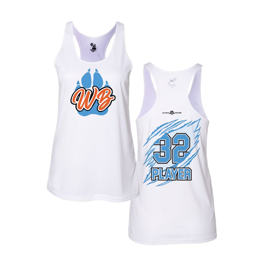 Personalized WBYB Women's White Tank Top - Columbia Blue Team Paw Print Logo