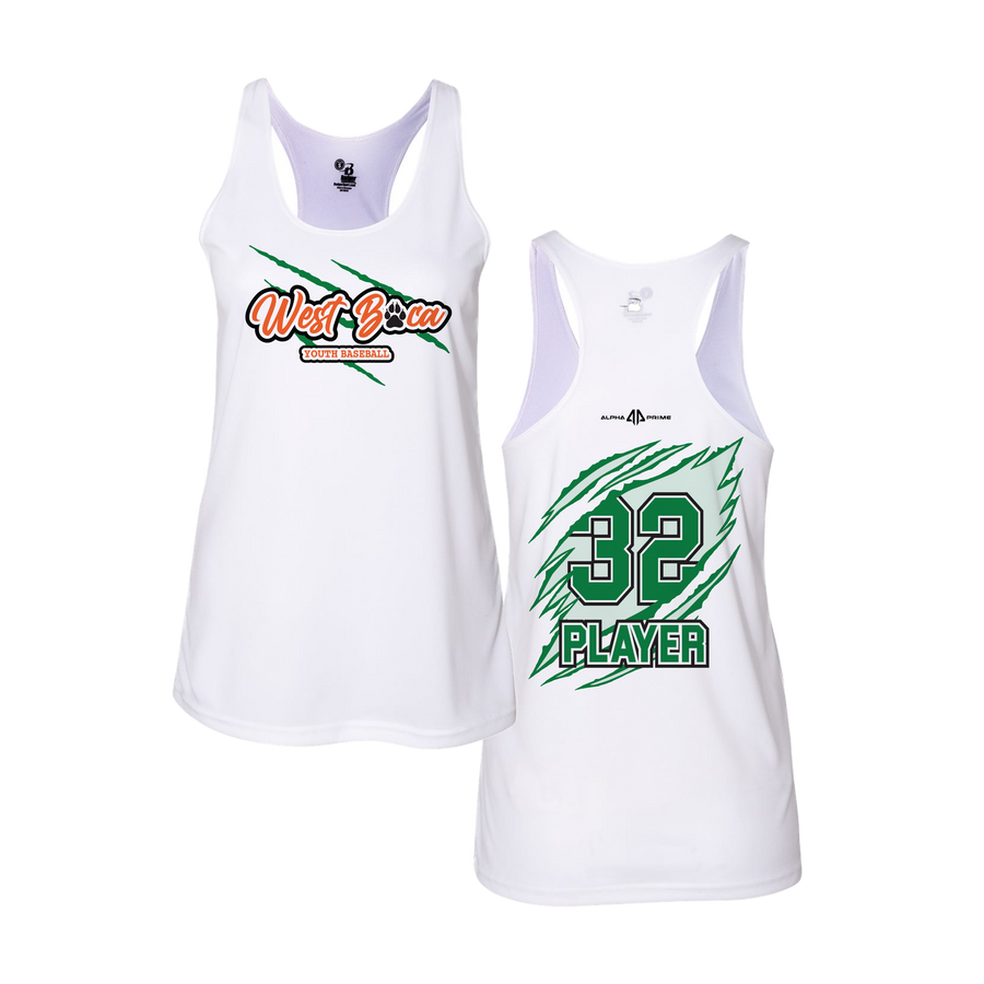 Personalized WBYB Women's White Tank Top - Green Team Claw Mark Logo