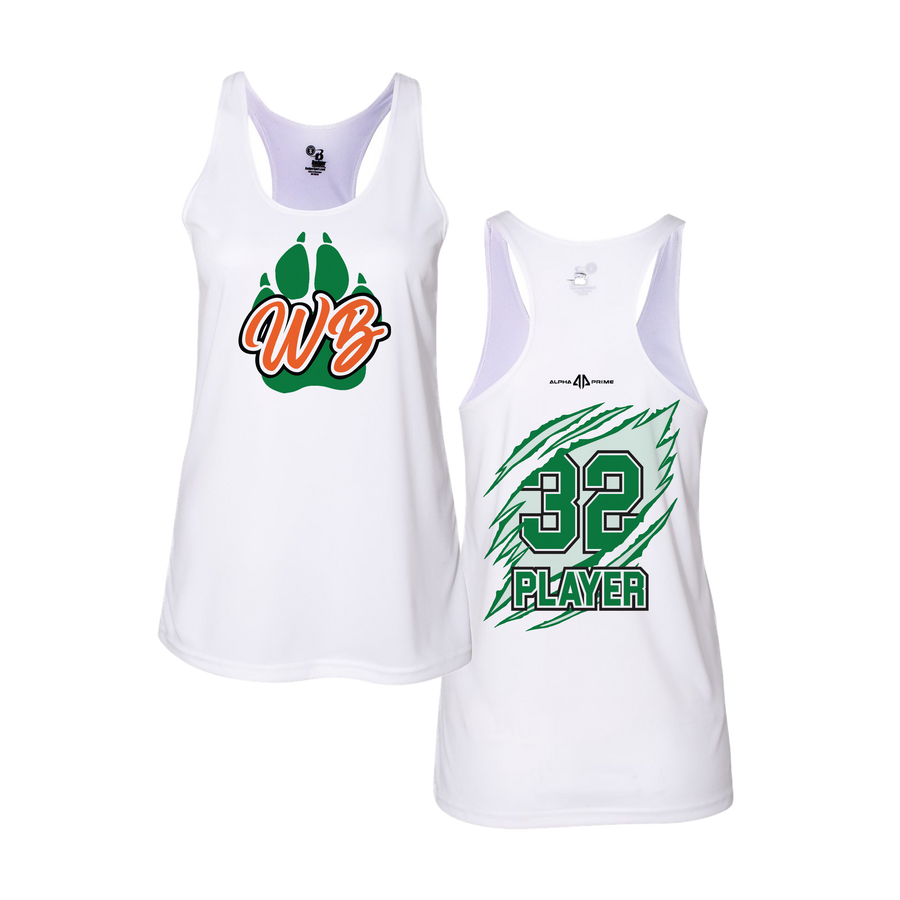 Personalized WBYB Women's White Tank Top - Green Team Paw Print Logo