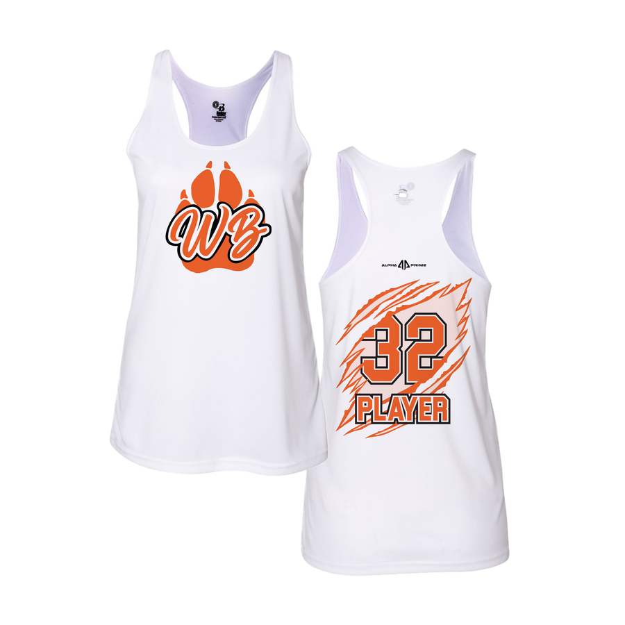 Personalized WBYB Women's White Tank Top - Orange Team Paw Print Logo