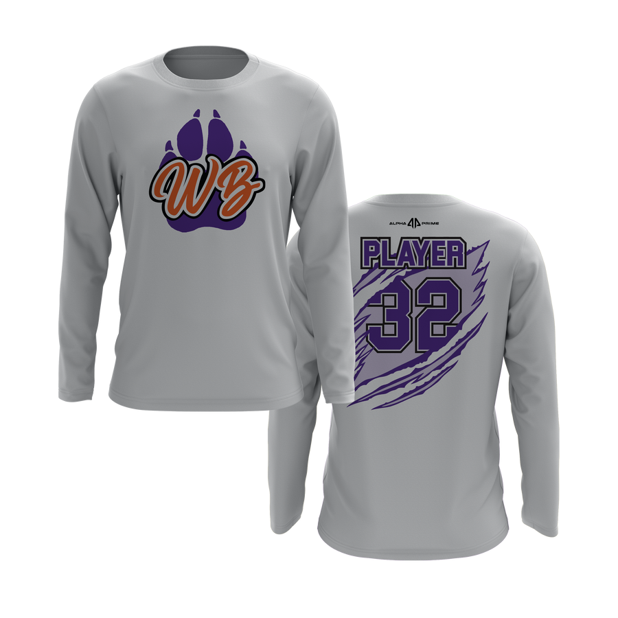 Personalized WBYB Long Sleeve Shirt - Purple Team Paw Print Logo