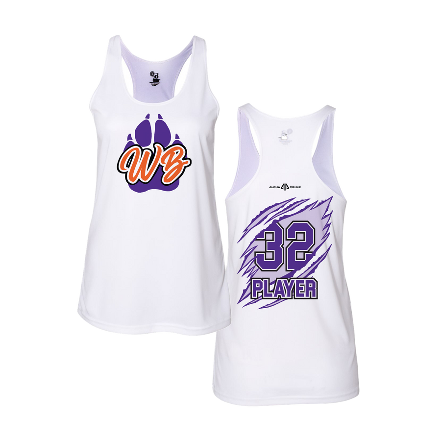 Personalized WBYB Women's White Tank Top - Purple Team Paw Print Logo