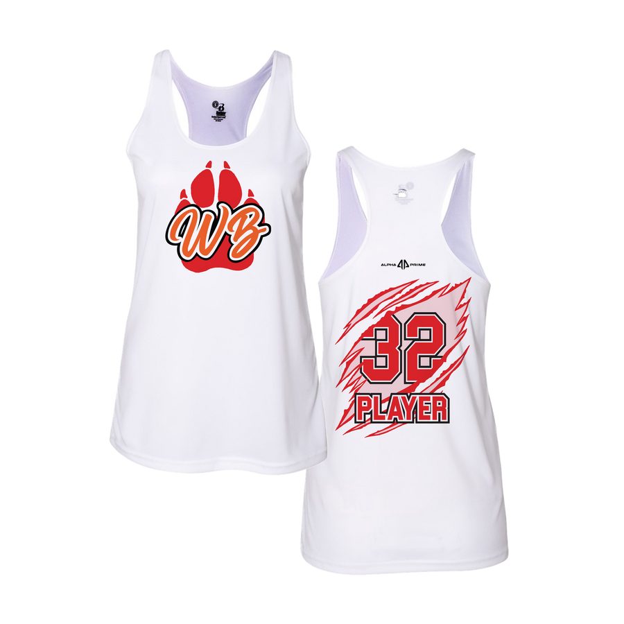 Personalized WBYB Women's White Tank Top - Red Team Paw Print Logo