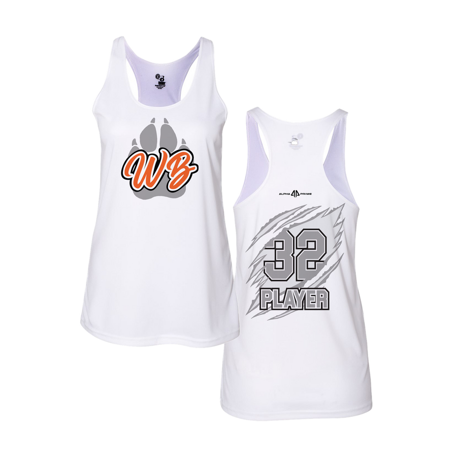 Personalized WBYB Women's White Tank Top - Silver Team Paw Print Logo